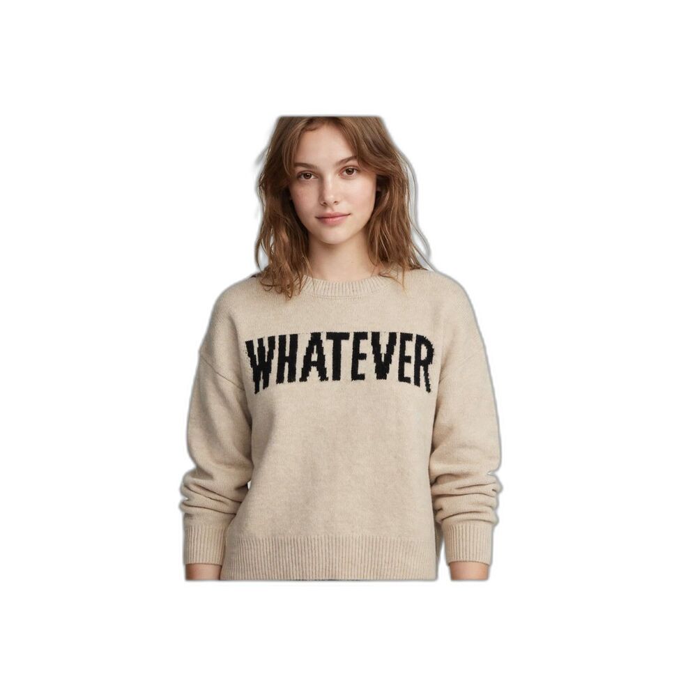 Hooked Up By IOT Sweater XL NWT Beige Knit Crewneck Whatever Sarcastic Graphic